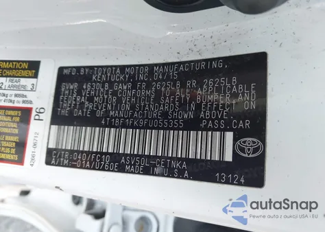 2015 Toyota Camry Le from USA, damaged, VIN 4T1BF1FK9FU055355